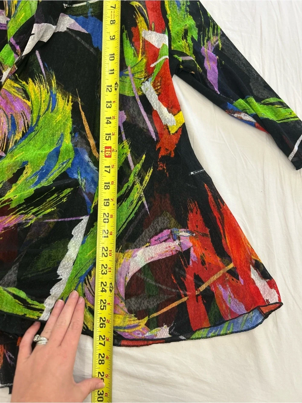 Ali miles NWT artsy colorful abstract open from mesh cardigan petite LG office